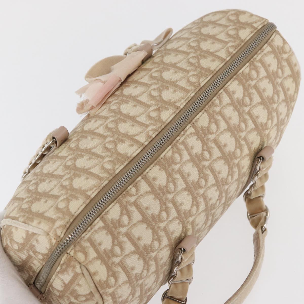 Christian Dior Trotter Canvas Romantic Hand Bag PVC Beige Silver Auth yk20375SAV