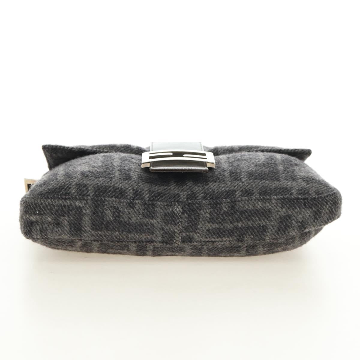 FENDI Zucca Canvas Mamma Baguette Shoulder Bag Wool Gray Silver Auth yk20376SAV