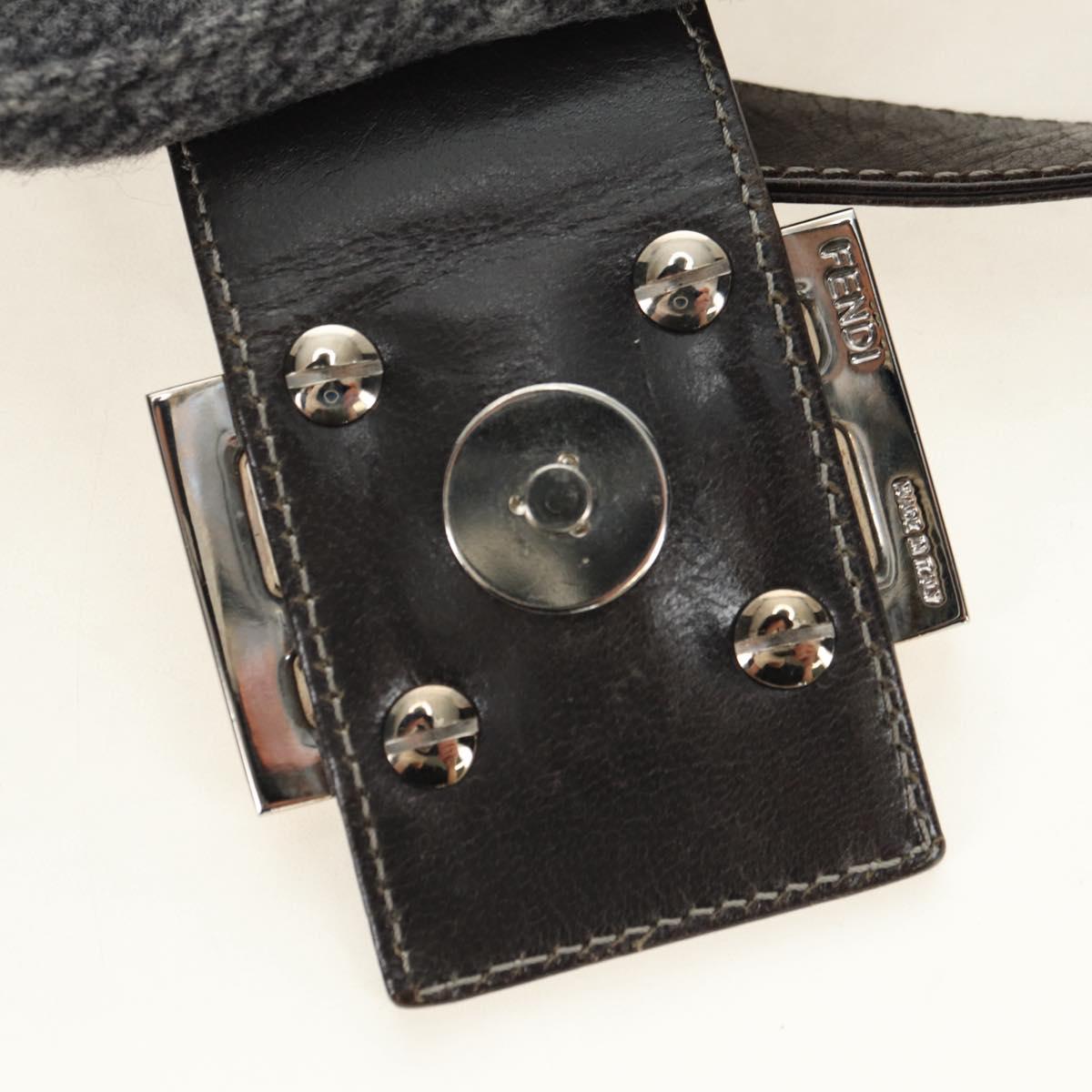 FENDI Zucca Canvas Mamma Baguette Shoulder Bag Wool Gray Silver Auth yk20376SAV