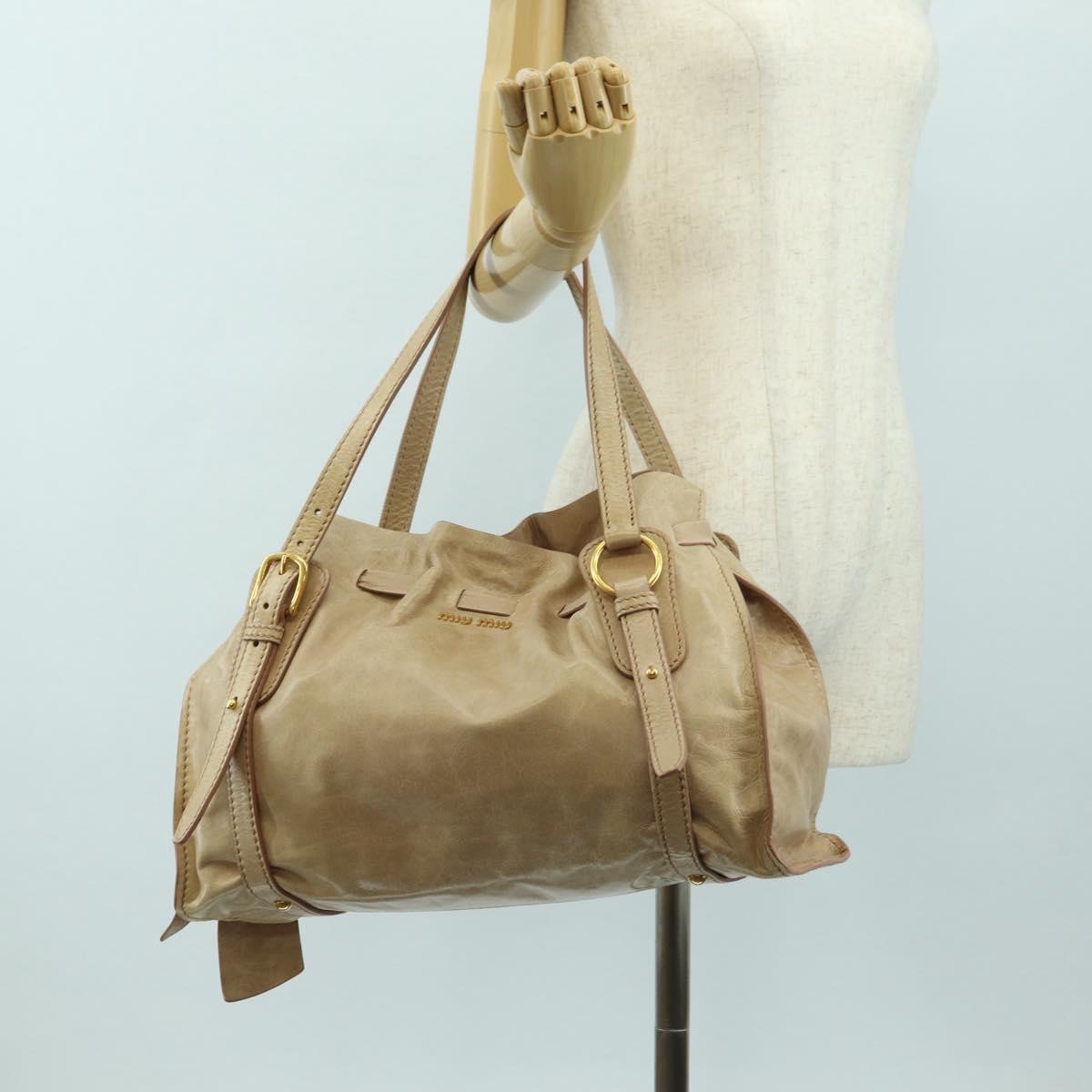 Miu Miu Shoulder Bag Leather Gold Beige Auth yk20378SAM