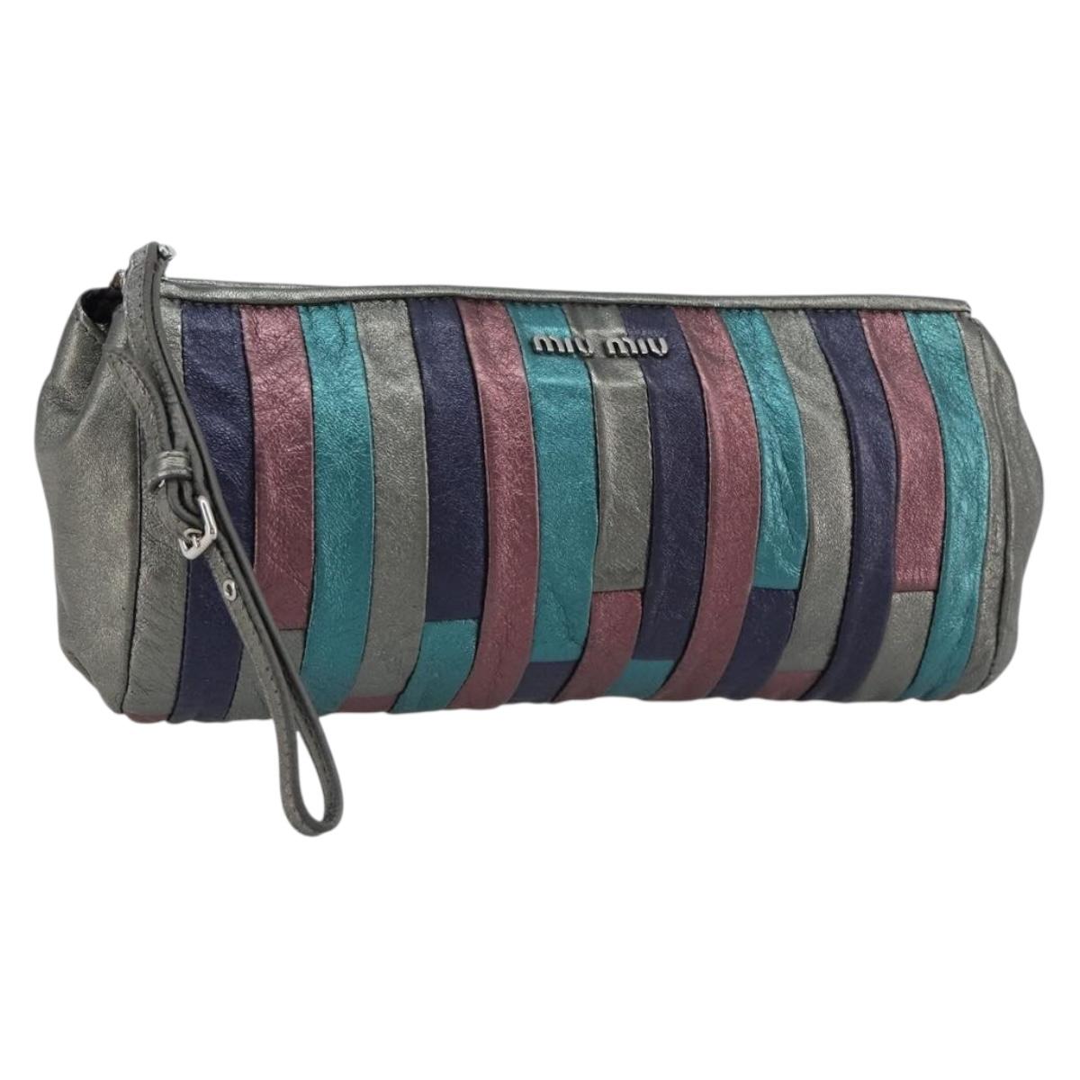 Miu Miu Pouch Leather Multicolor Silver Auth yk20380A