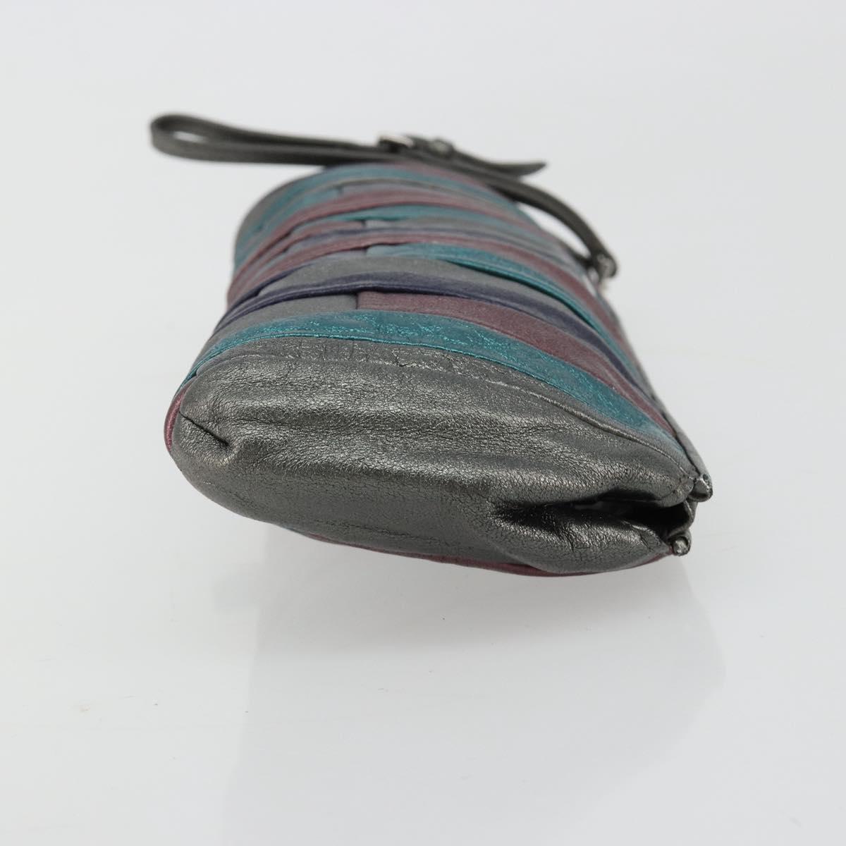 Miu Miu Pouch Leather Multicolor Silver Auth yk20380A