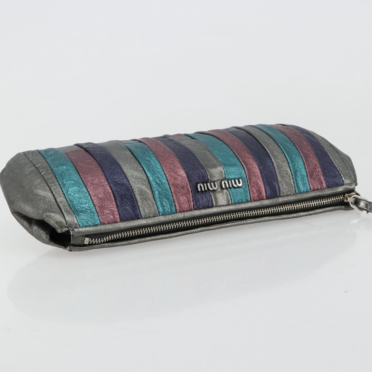 Miu Miu Pouch Leather Multicolor Silver Auth yk20380A