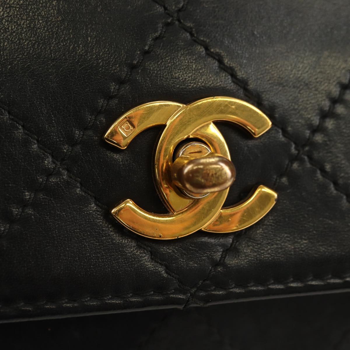 CHANEL Matelasse Hand Bag Leather Black Gold CC Auth yk20389SAV