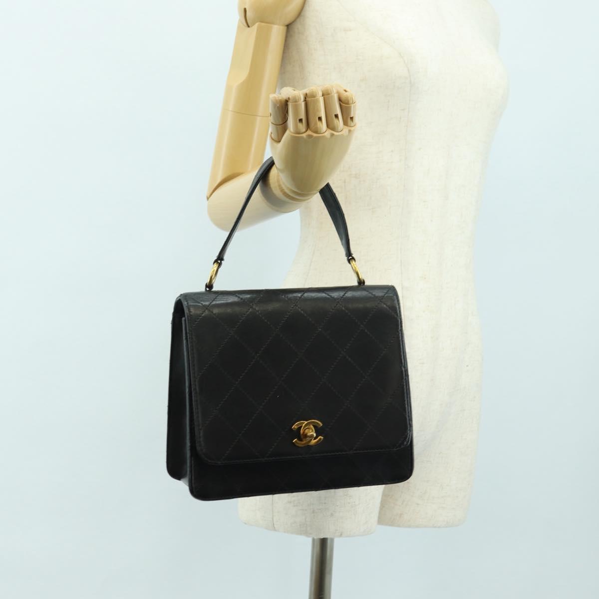 CHANEL Matelasse Hand Bag Leather Black Gold CC Auth yk20389SAV