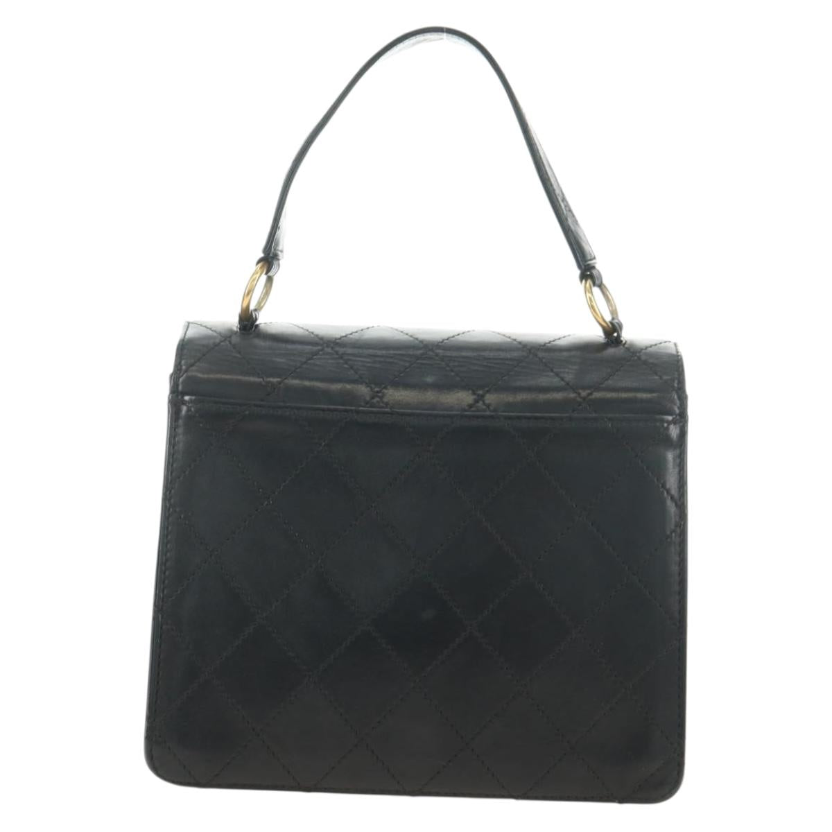 CHANEL Matelasse Hand Bag Leather Black Gold CC Auth yk20389SAV