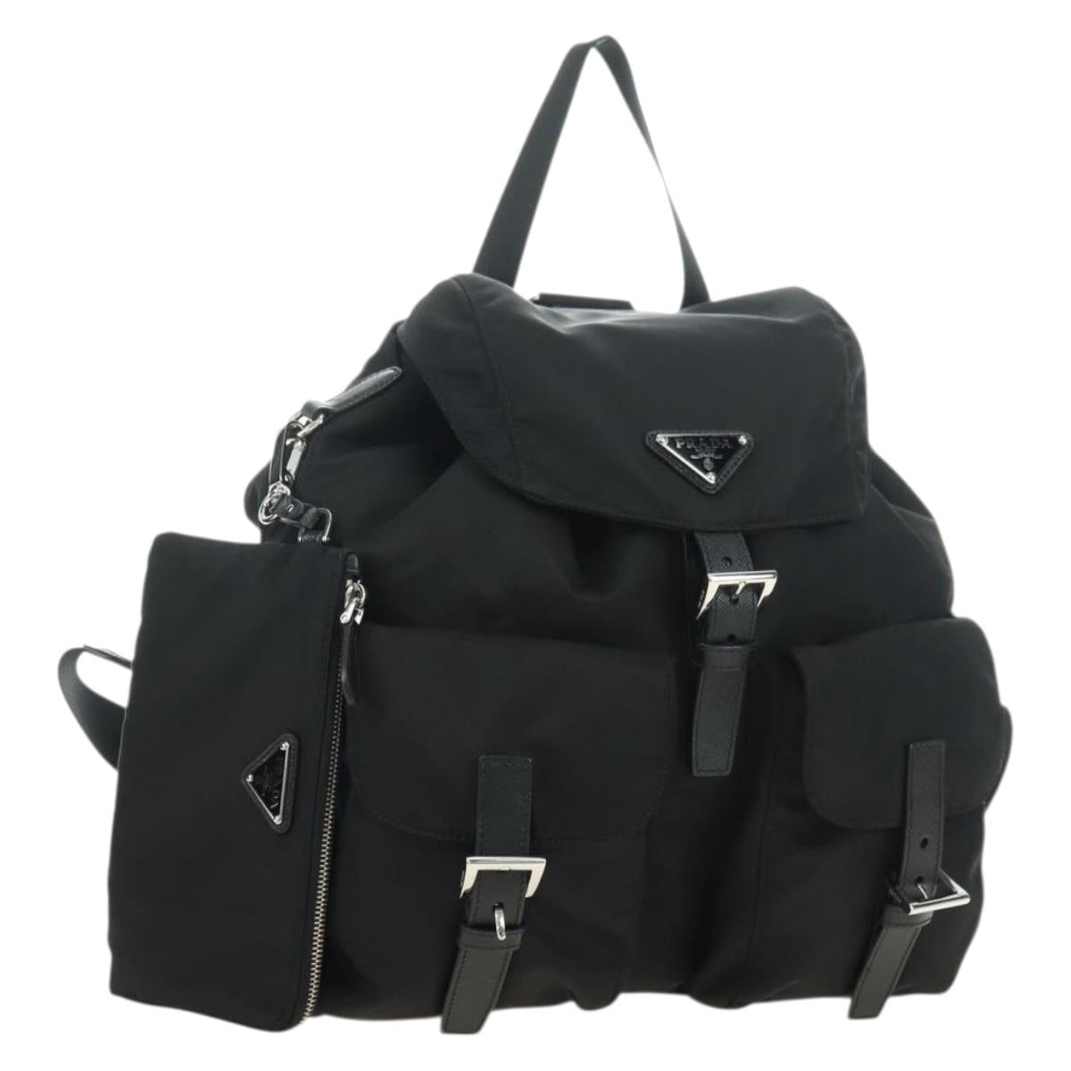 PRADA Backpack Nylon Black Silver 1BZ811 Auth yk20393SAM