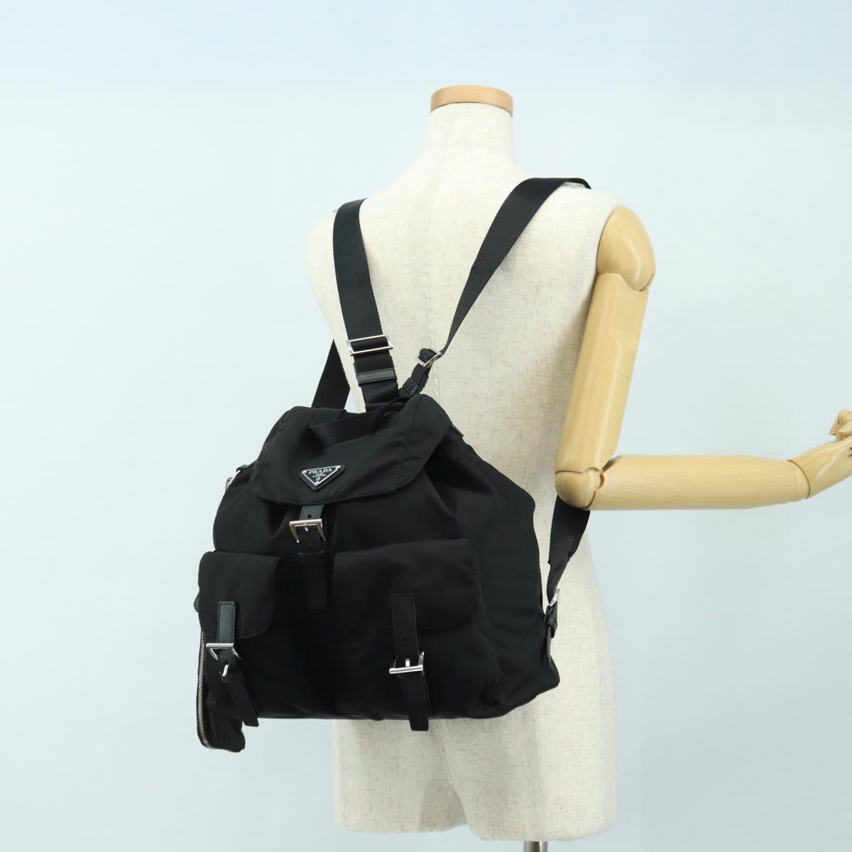 PRADA Backpack Nylon Black Silver 1BZ811 Auth yk20393SAM