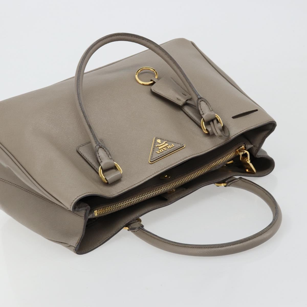 PRADA Galleria Hand Bag Safiano leather Gray Gold Auth yk20395A