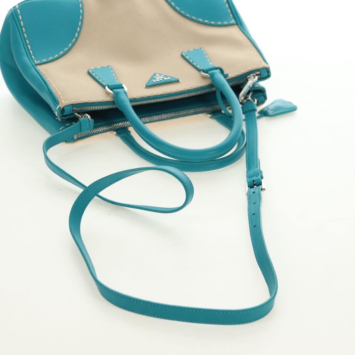 PRADA Galleria Hand Bag Leather 2way Blue Silver Auth yk20397SAM