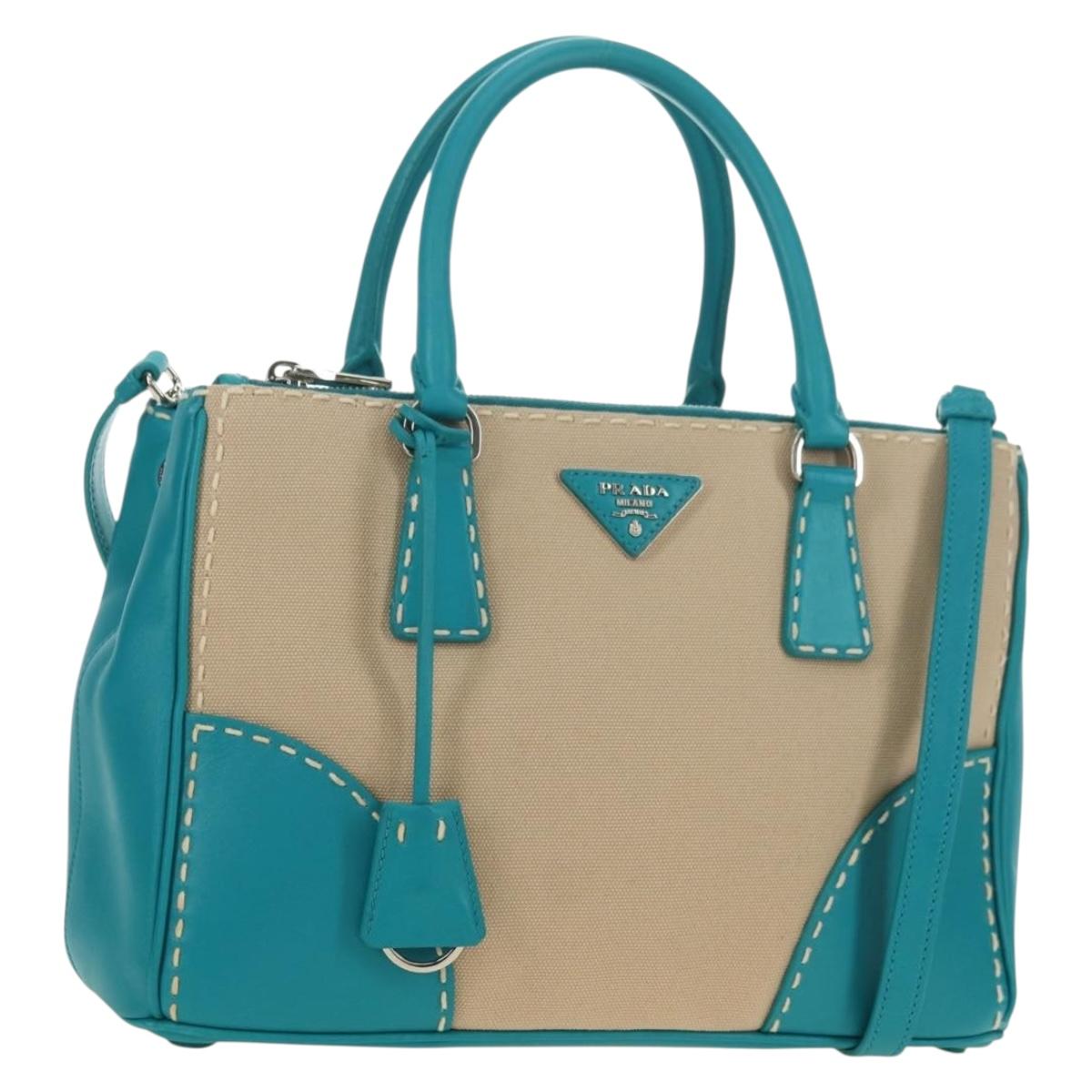 PRADA Galleria Hand Bag Leather 2way Blue Silver Auth yk20397SAM