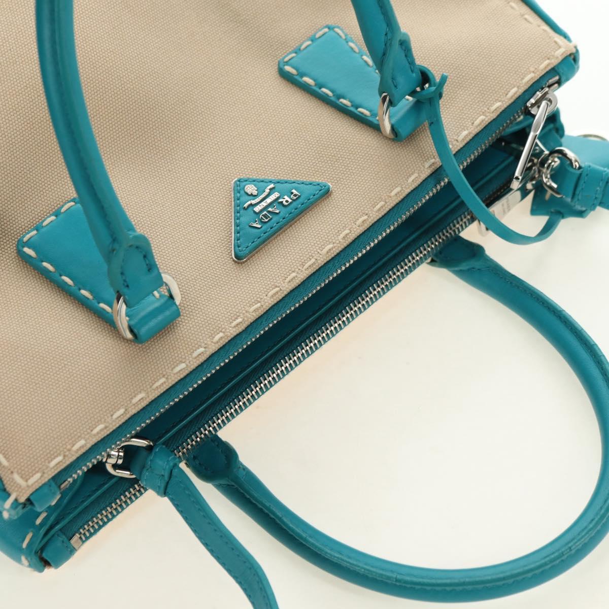 PRADA Galleria Hand Bag Leather 2way Blue Silver Auth yk20397SAM
