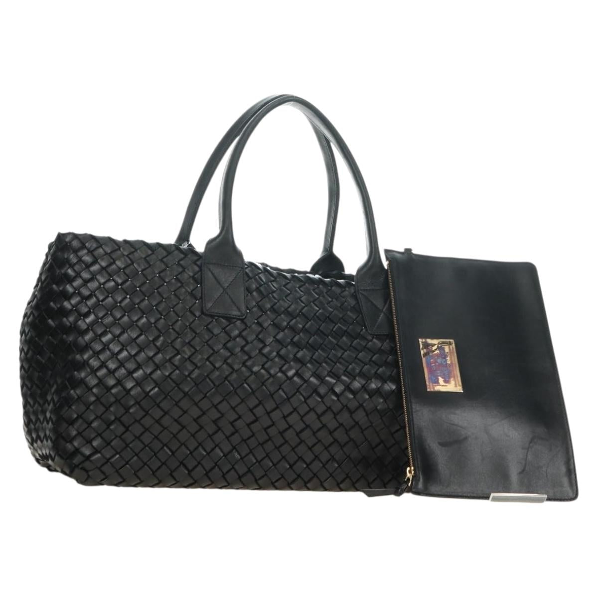 BOTTEGA VENETA INTRECCIATO Cabas MM Tote Bag Leather Black Auth yk20398SAV