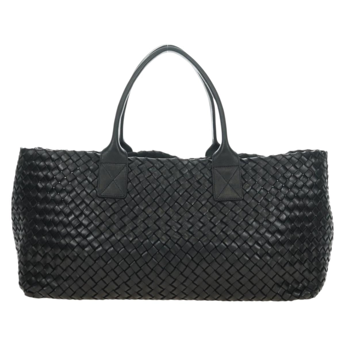 BOTTEGA VENETA INTRECCIATO Cabas MM Tote Bag Leather Black Auth yk20398SAV