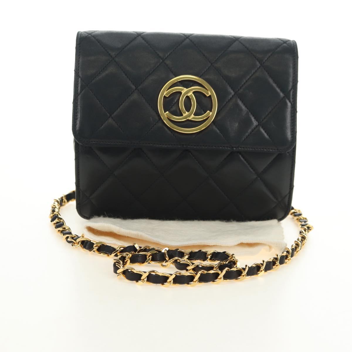 CHANEL Matelasse Chain Shoulder Bag Lamb Skin Black Gold CC Auth yk20399SAV