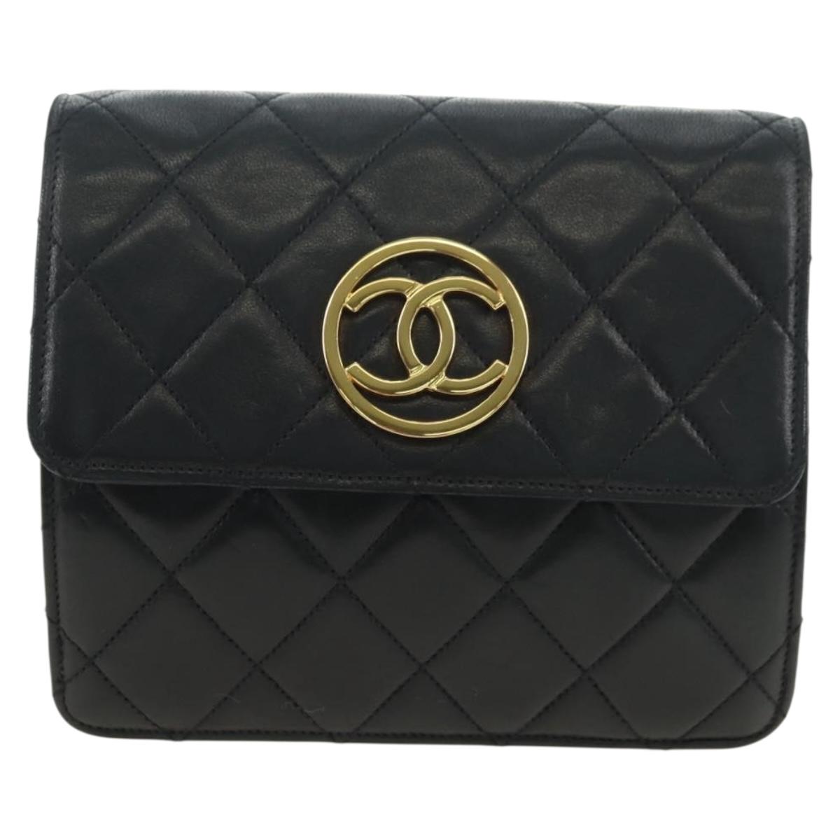 CHANEL Matelasse Chain Shoulder Bag Lamb Skin Black Gold CC Auth yk20399SAV