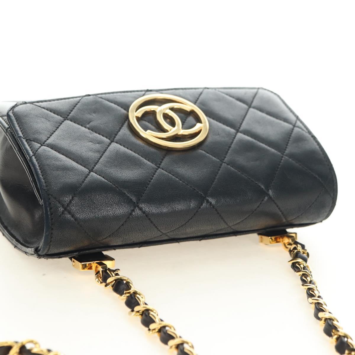CHANEL Matelasse Chain Shoulder Bag Lamb Skin Black Gold CC Auth yk20399SAV