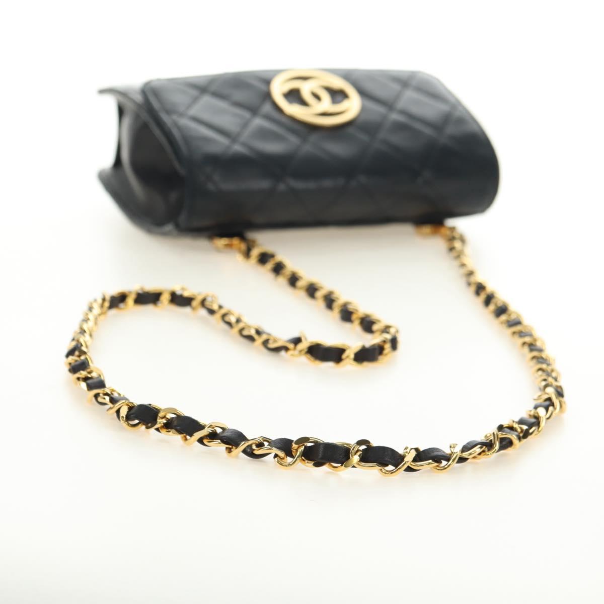 CHANEL Matelasse Chain Shoulder Bag Lamb Skin Black Gold CC Auth yk20399SAV