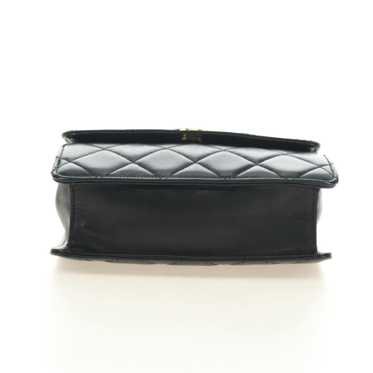 CHANEL Matelasse Chain Shoulder Bag Lamb Skin Black Gold CC Auth yk20399SAV