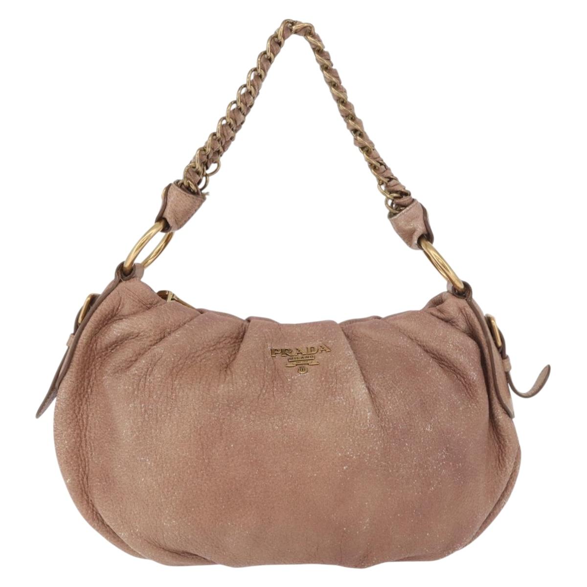 PRADA Chain Shoulder Bag Leather Pink Gold Auth yk20410A