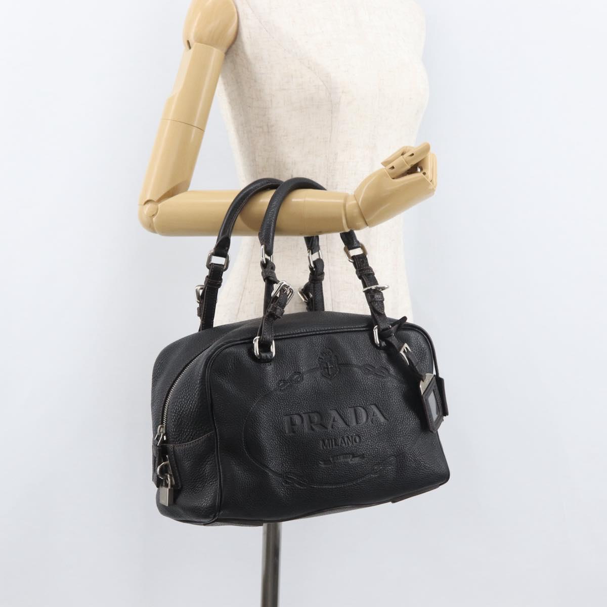 PRADA Hand Bag Leather Black Silver Auth yk20414SAM