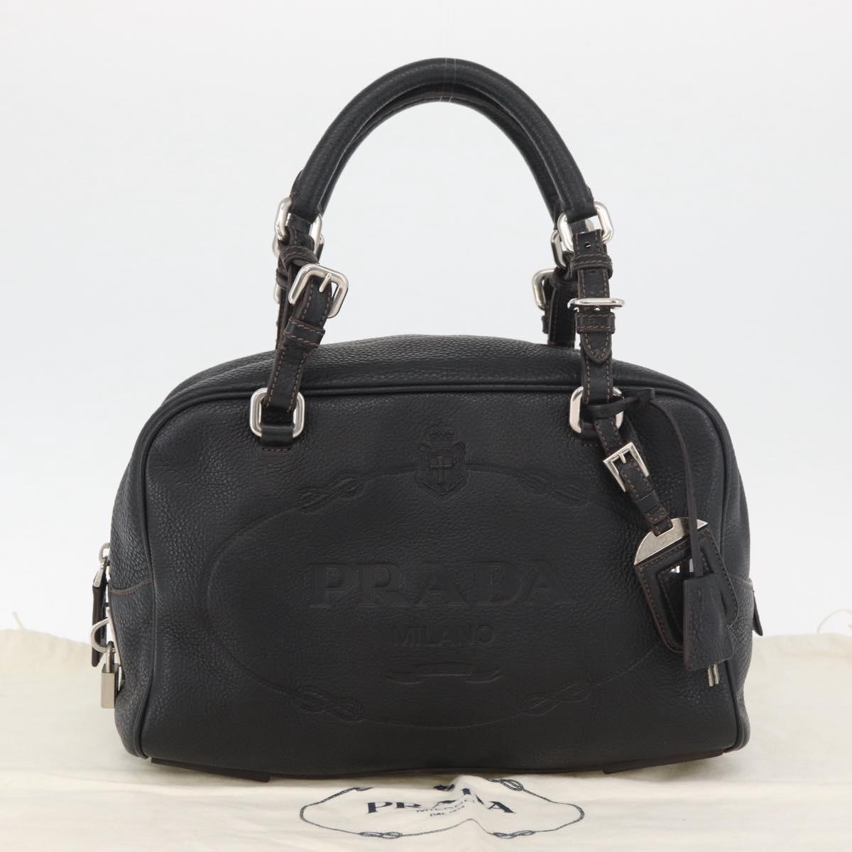 PRADA Hand Bag Leather Black Silver Auth yk20414SAM