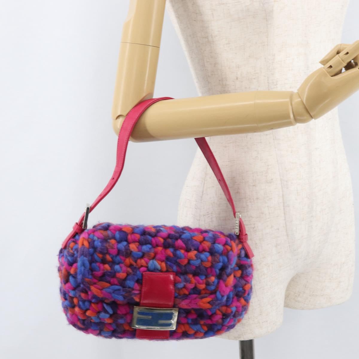 FENDI Mamma Baguette Shoulder Bag Wool Multicolor Auth yk20424SM