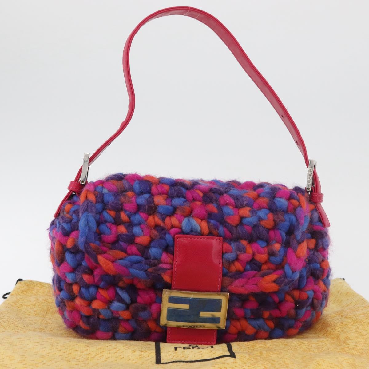 FENDI Mamma Baguette Shoulder Bag Wool Multicolor Auth yk20424SM