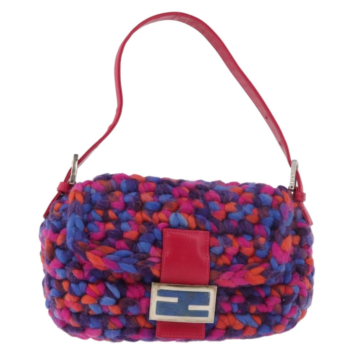 FENDI Mamma Baguette Shoulder Bag Wool Multicolor Auth yk20424SM