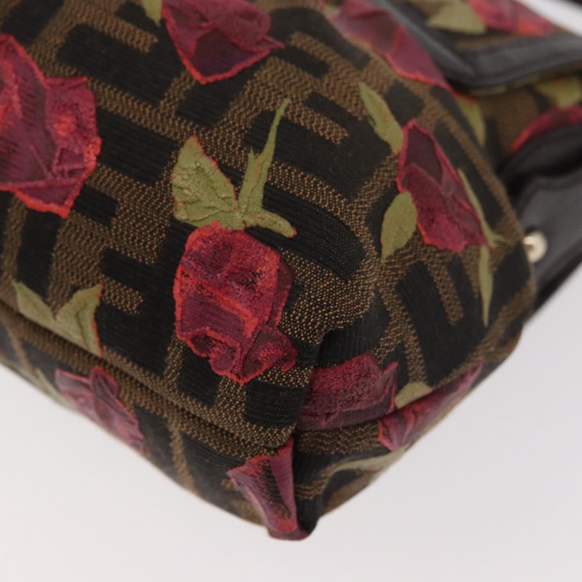 FENDI Zucca Canvas Floral Mamma Baguette Bag Black Brown Auth yk20436SAV