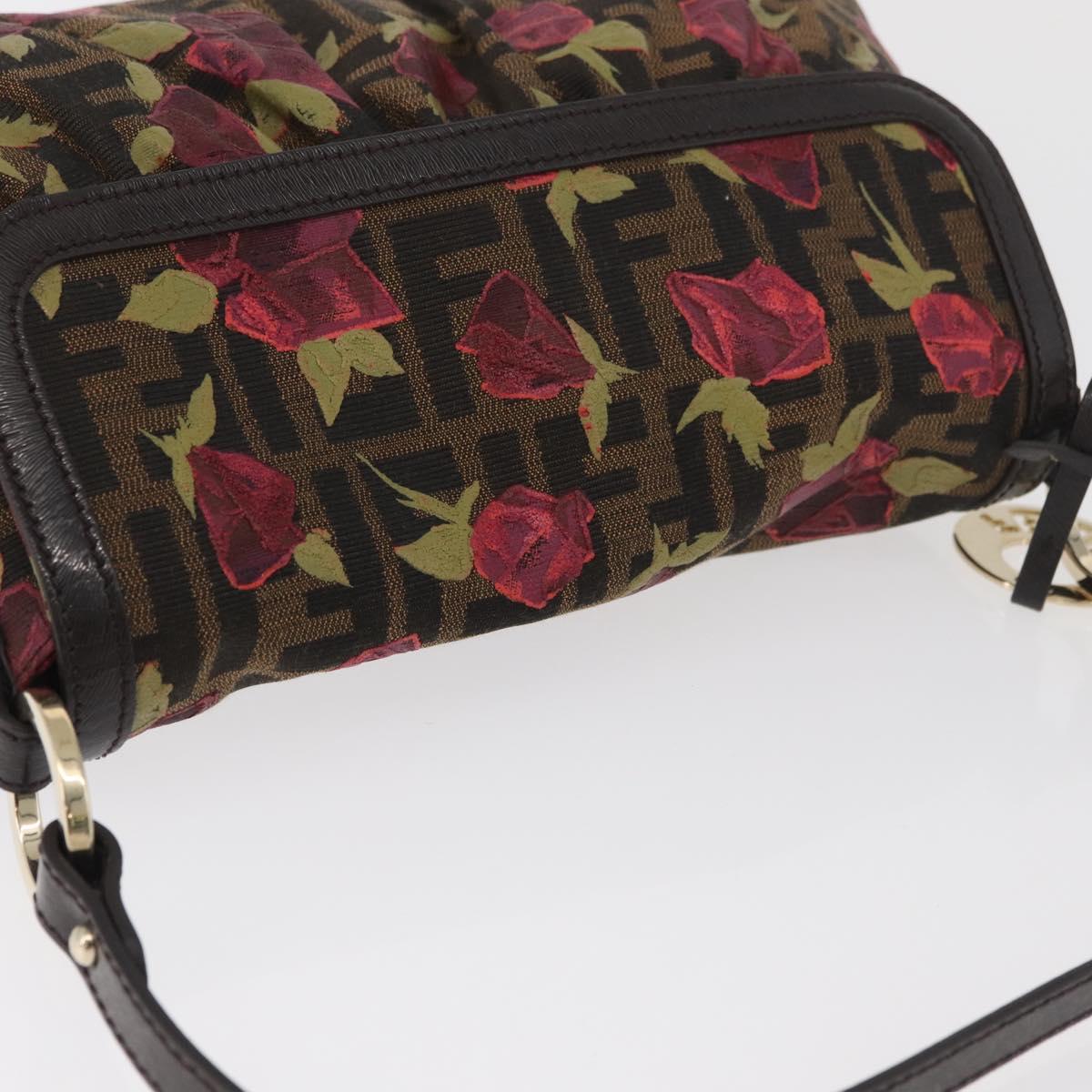 FENDI Zucca Canvas Floral Mamma Baguette Bag Black Brown Auth yk20436SAV