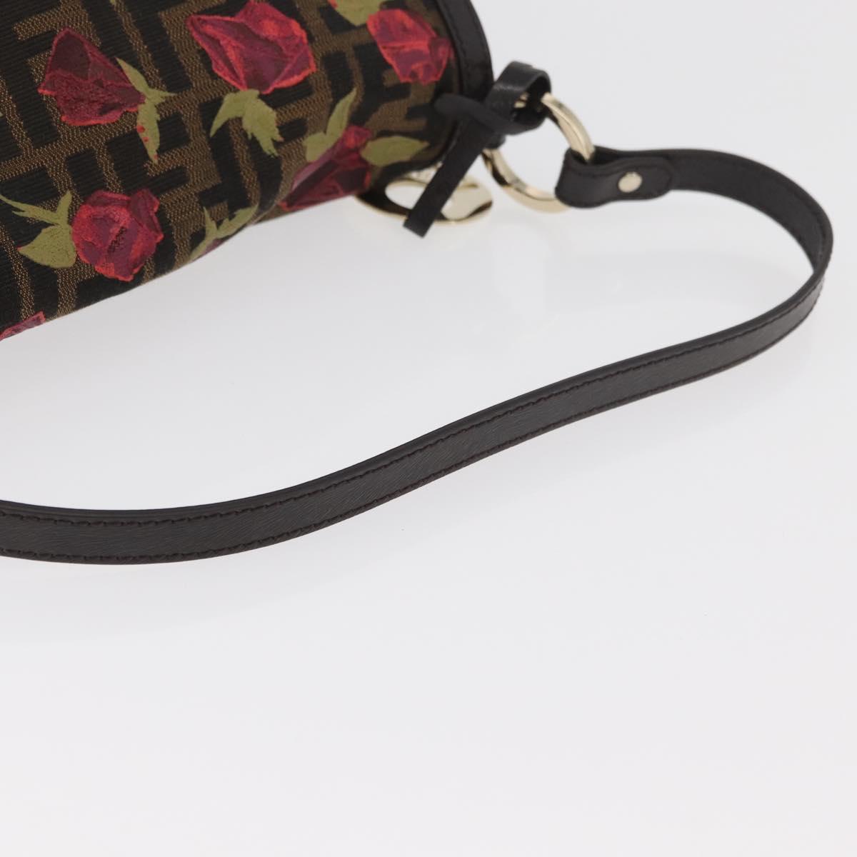 FENDI Zucca Canvas Floral Mamma Baguette Bag Black Brown Auth yk20436SAV