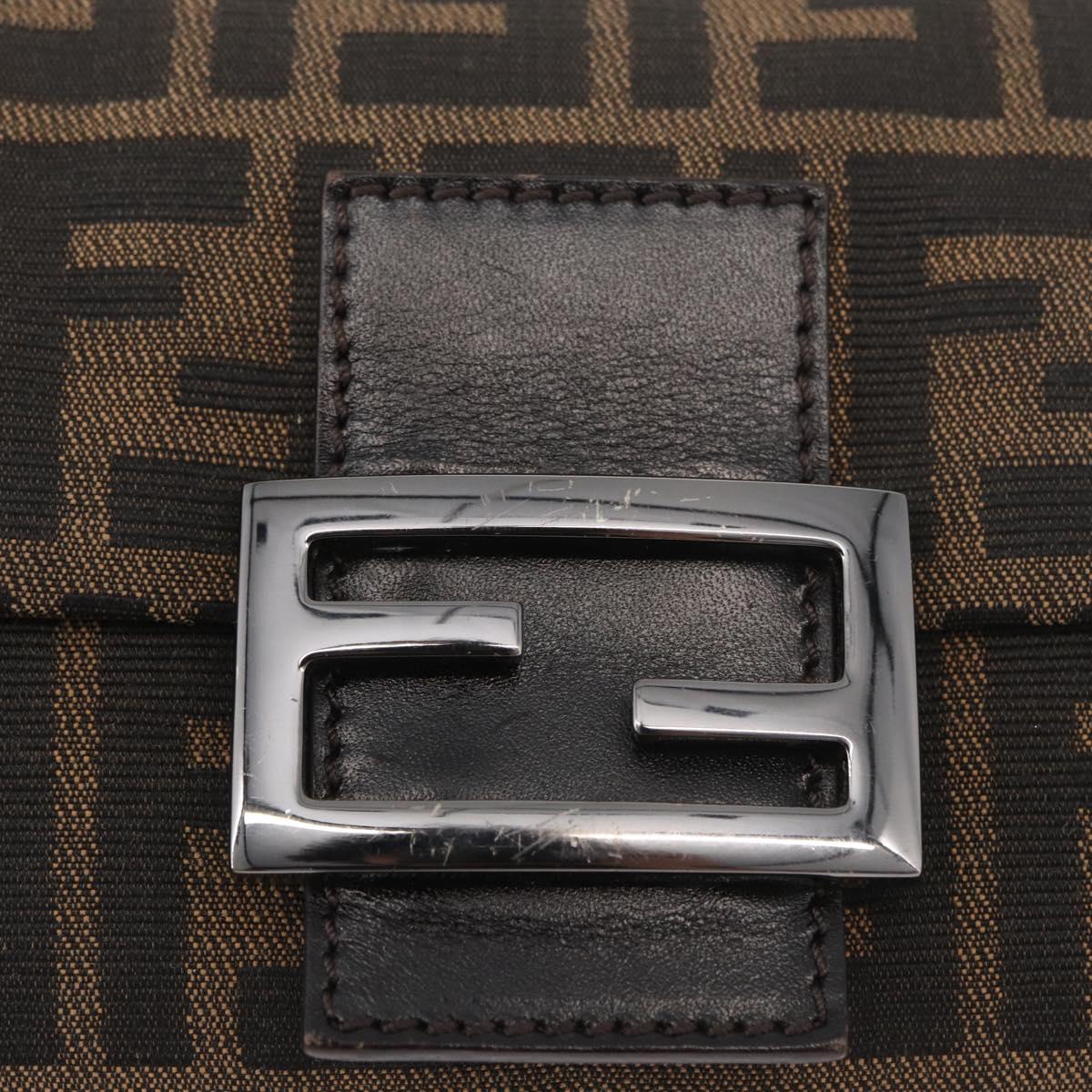 FENDI Zucca Canvas Mamma Baguette Shoulder Bag Black Brown Auth yk20437SAM