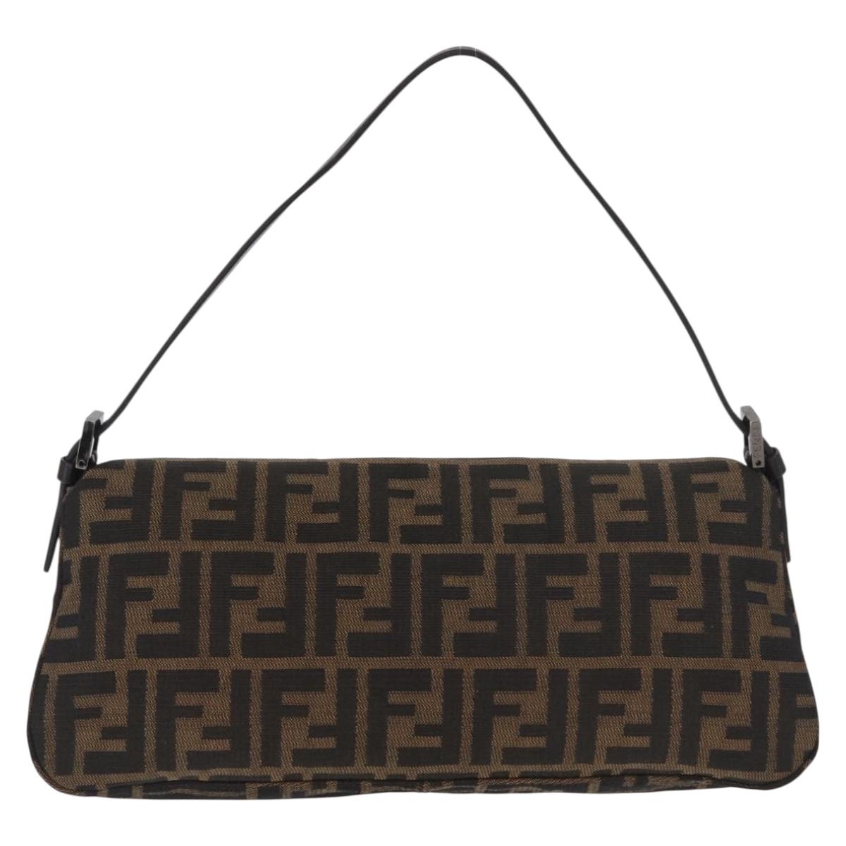 FENDI Zucca Canvas Mamma Baguette Shoulder Bag Black Brown Auth yk20437SAM
