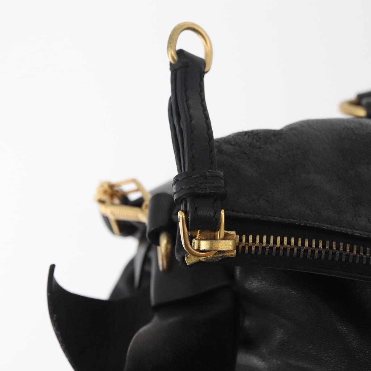 Miu Miu Hand Bag Leather 2way Black Gold Auth yk20440SAM