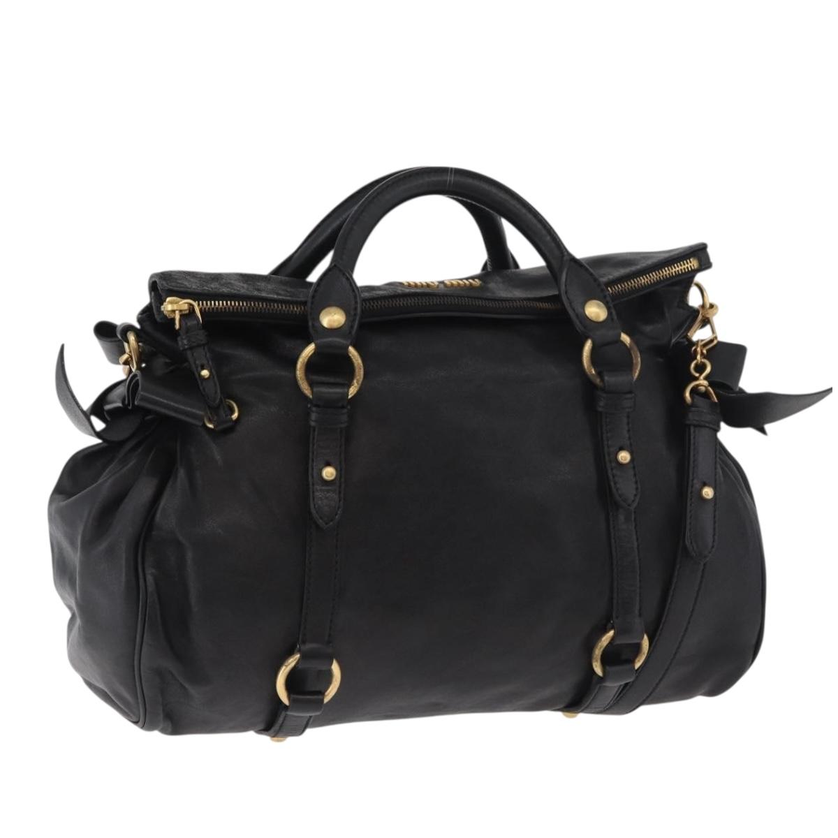 Miu Miu Hand Bag Leather 2way Black Gold Auth yk20440SAM