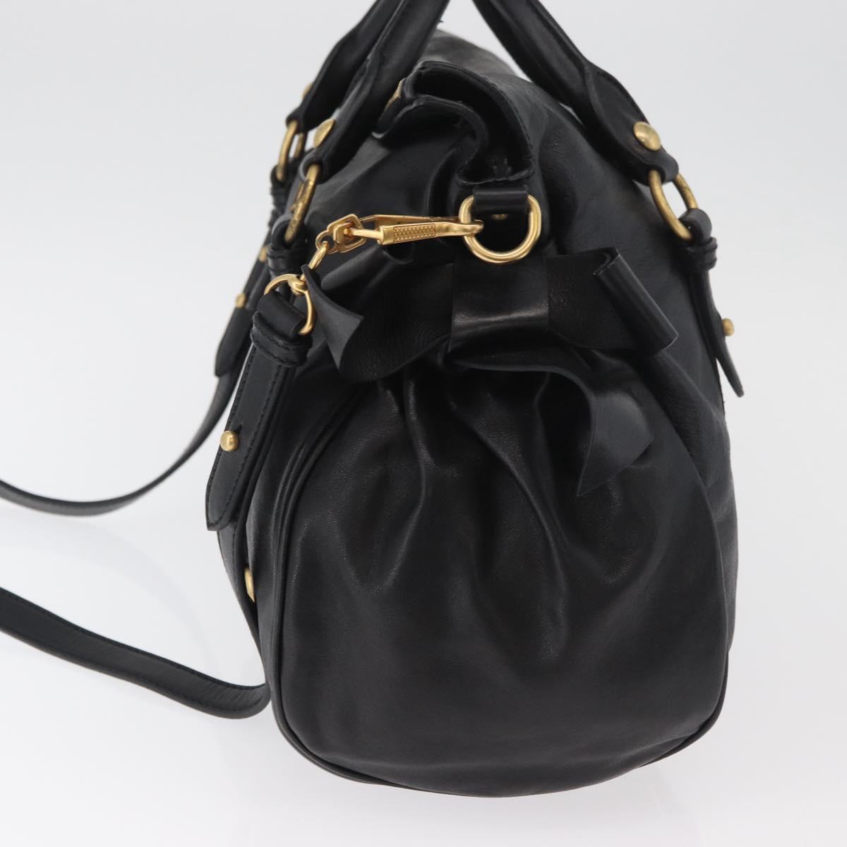 Miu Miu Hand Bag Leather 2way Black Gold Auth yk20440SAM