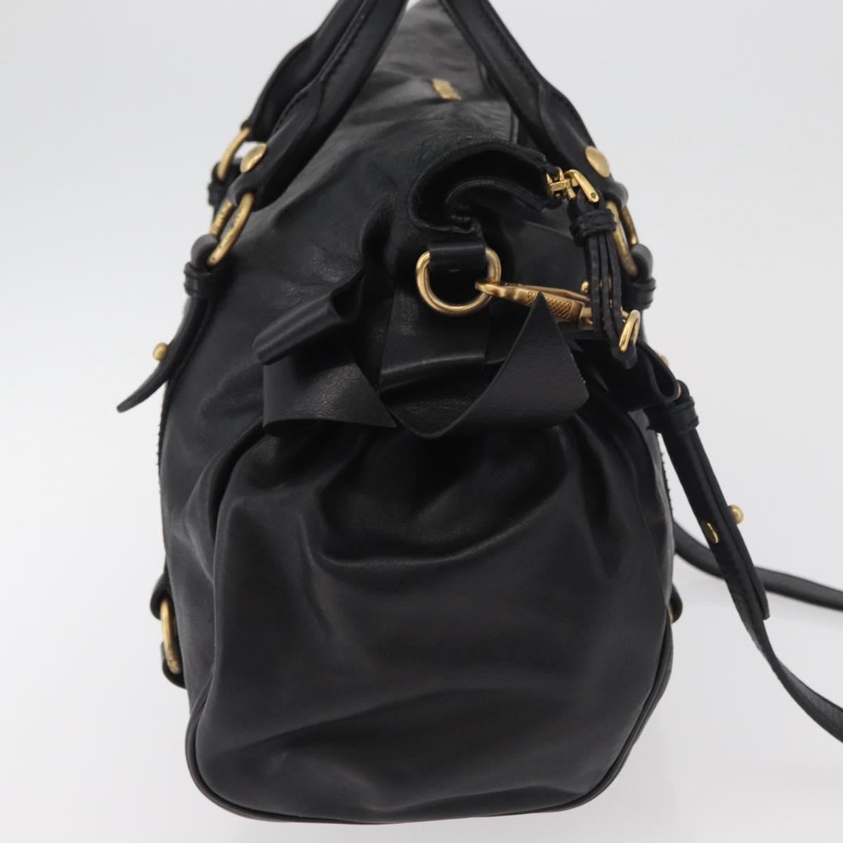 Miu Miu Hand Bag Leather 2way Black Gold Auth yk20440SAM