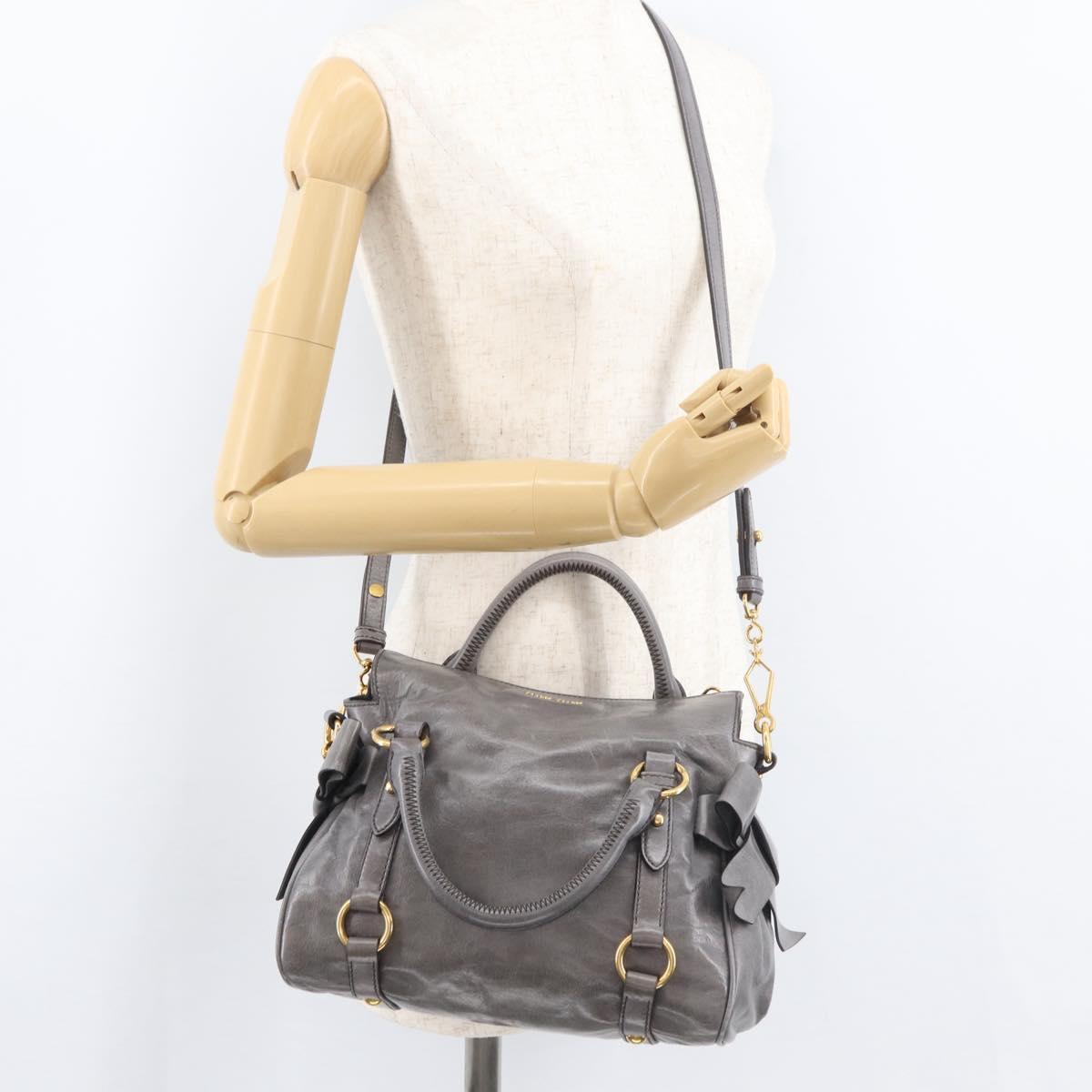 Miu Miu Hand Bag Leather 2way Gray Gold Auth yk20442SAM