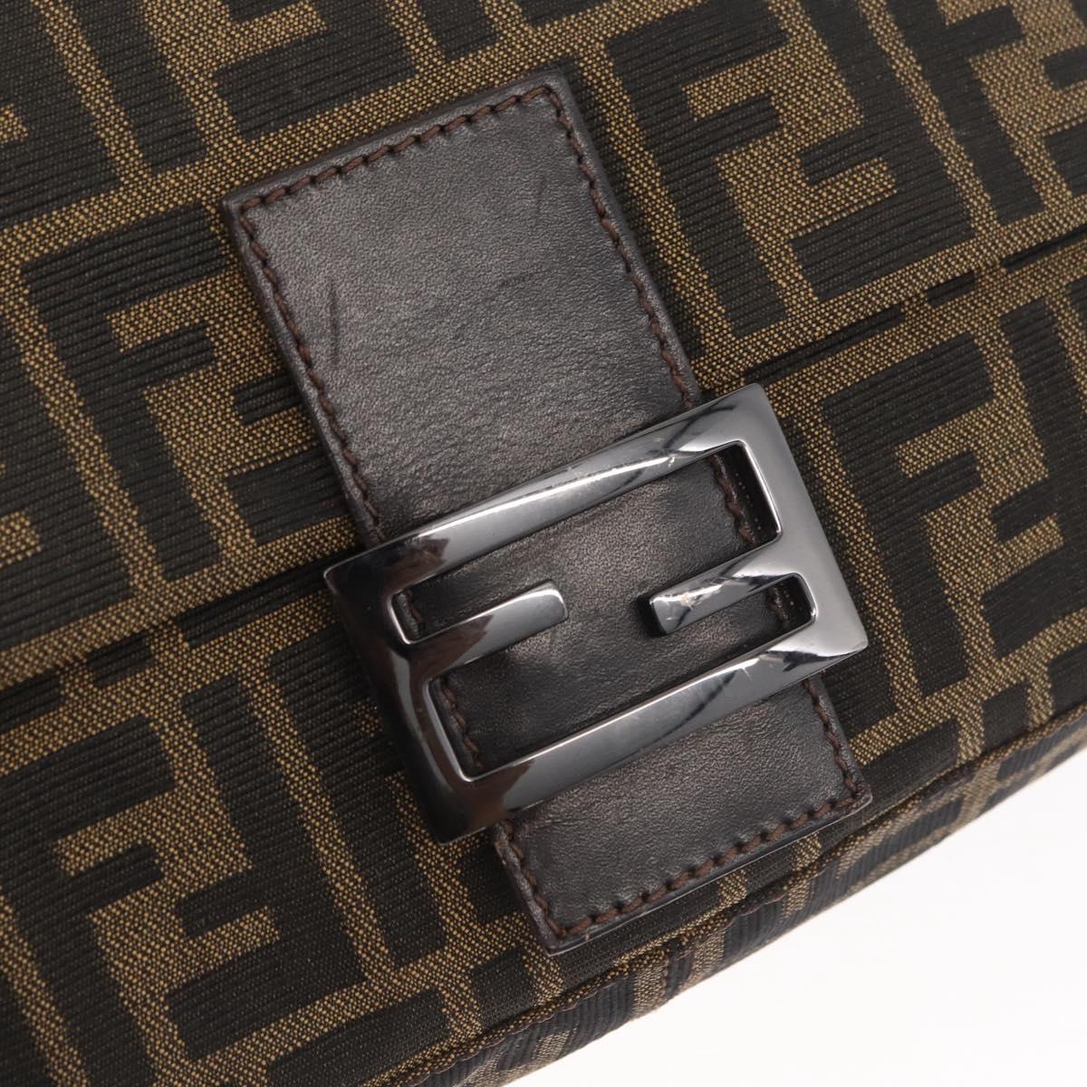 FENDI Zucca Canvas Mamma Baguette Shoulder Bag Black Brown Auth yk20443SAM