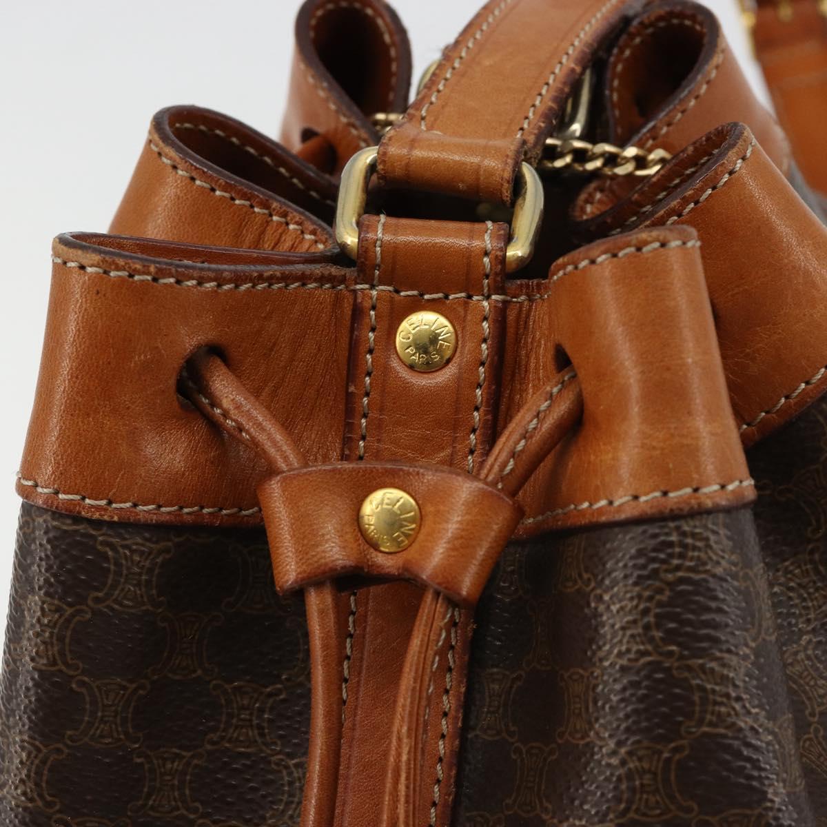 CELINE Macadam Canvas Shoulder Bag PVC Leather Brown Gold Auth yk20446A