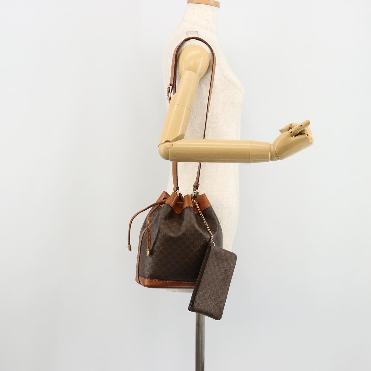 CELINE Macadam Canvas Shoulder Bag PVC Leather Brown Gold Auth yk20446A