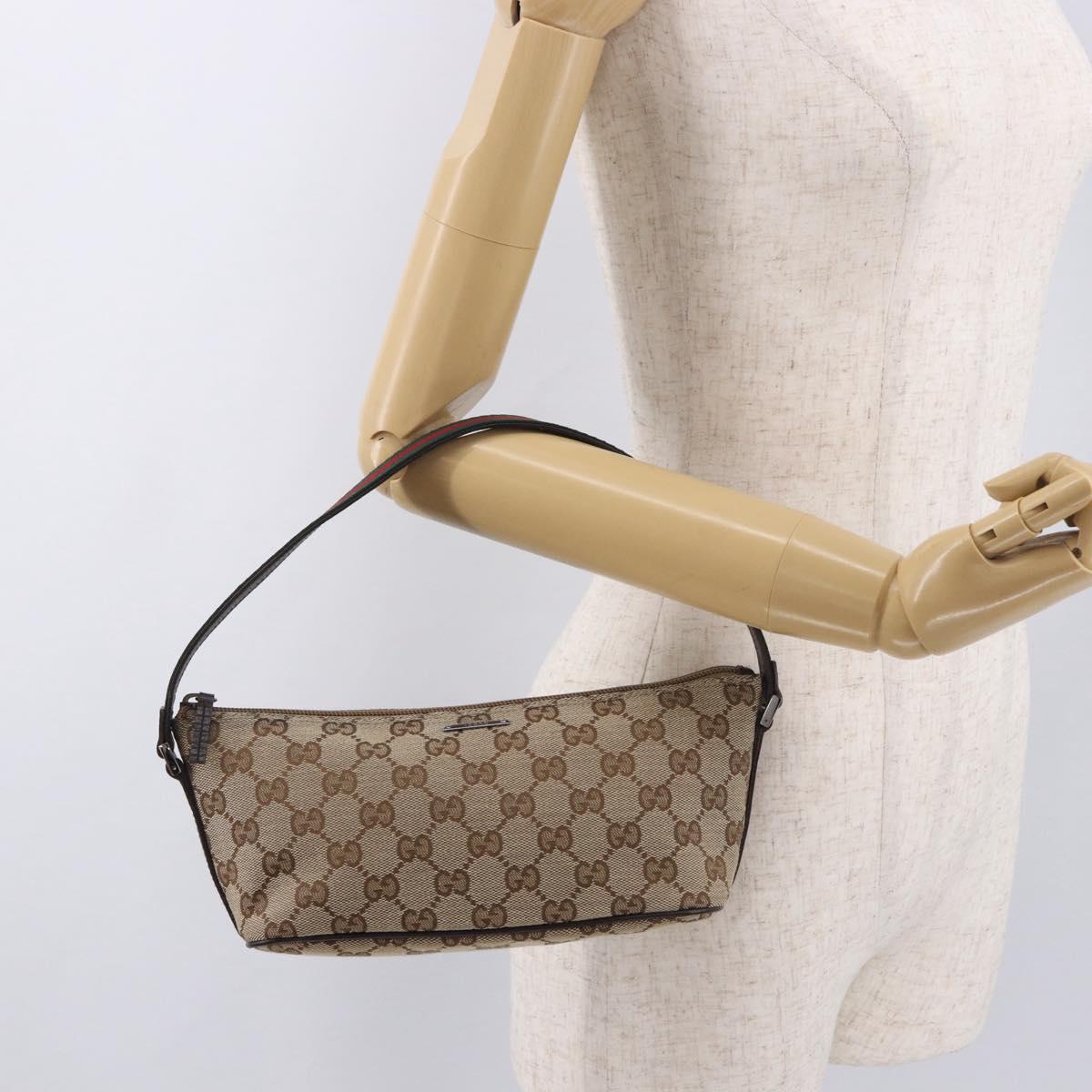 GUCCI GG Canvas Sherry Line Hand Bag Beige Gold 141809 Auth yk20448SAV