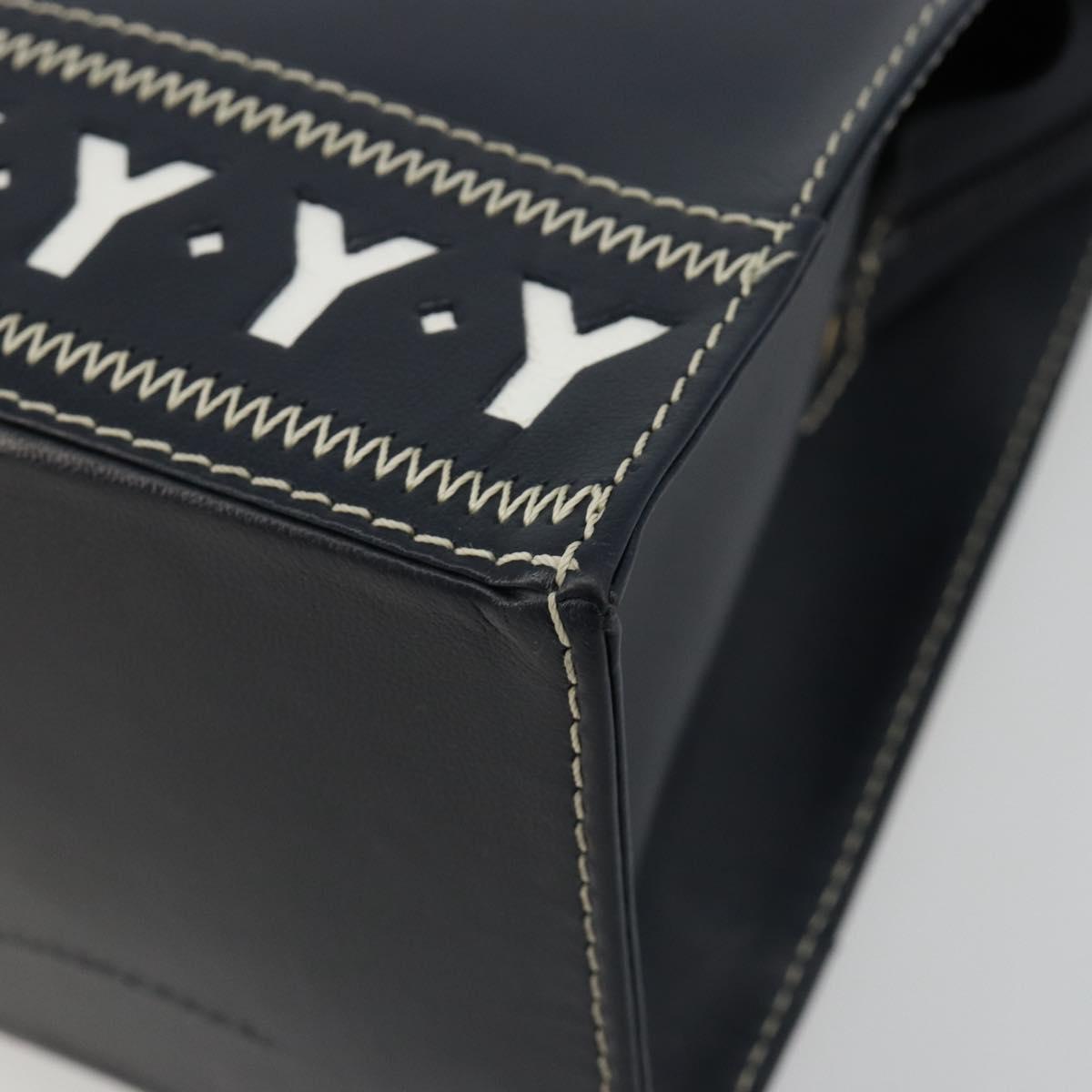 SAINT LAURENT Hand Bag Leather 2way Navy Gold Auth yk20450A
