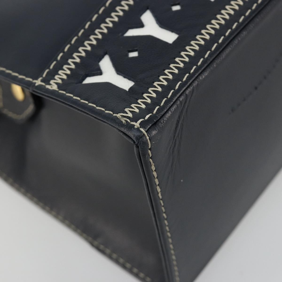 SAINT LAURENT Hand Bag Leather 2way Navy Gold Auth yk20450A