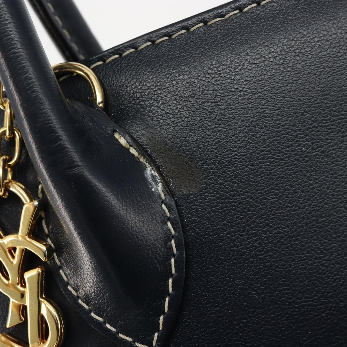 SAINT LAURENT Hand Bag Leather 2way Navy Gold Auth yk20450A