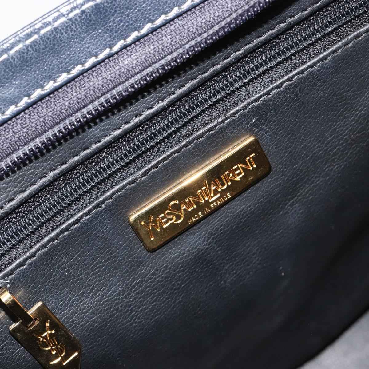 SAINT LAURENT Hand Bag Leather 2way Navy Gold Auth yk20450A