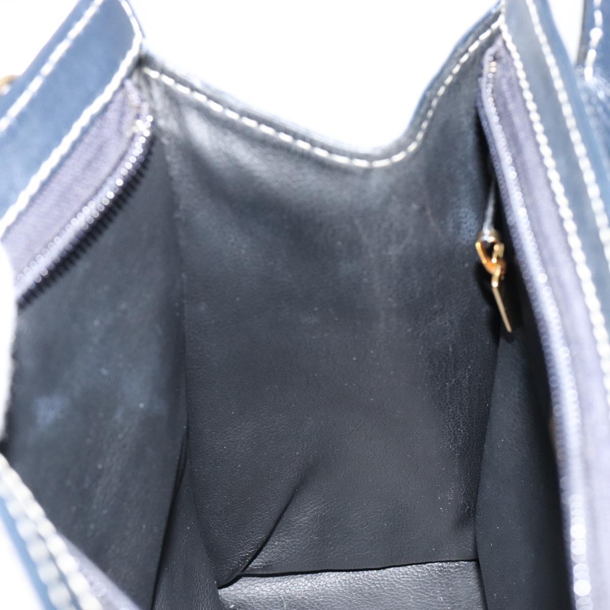 SAINT LAURENT Hand Bag Leather 2way Navy Gold Auth yk20450A