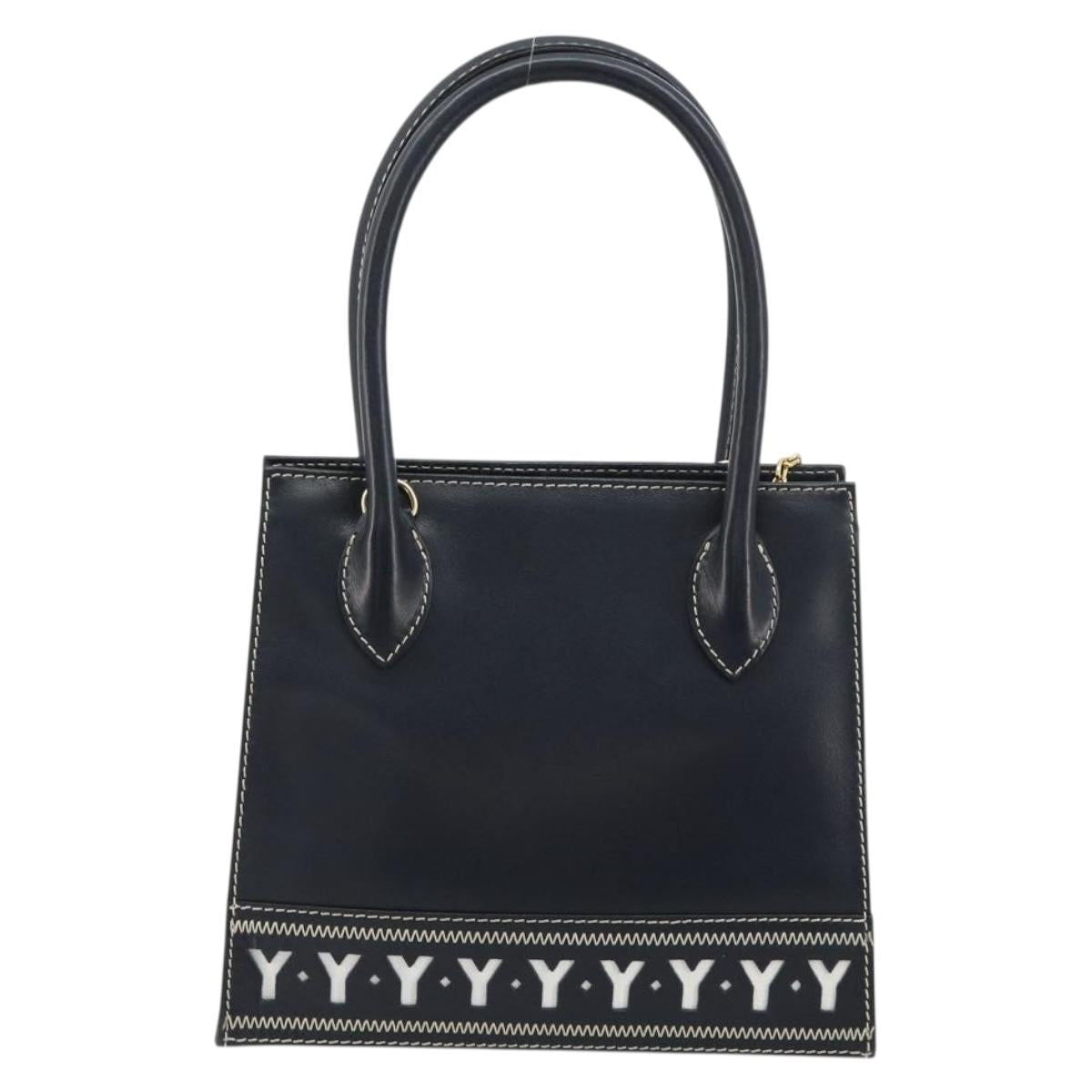 SAINT LAURENT Hand Bag Leather 2way Navy Gold Auth yk20450A