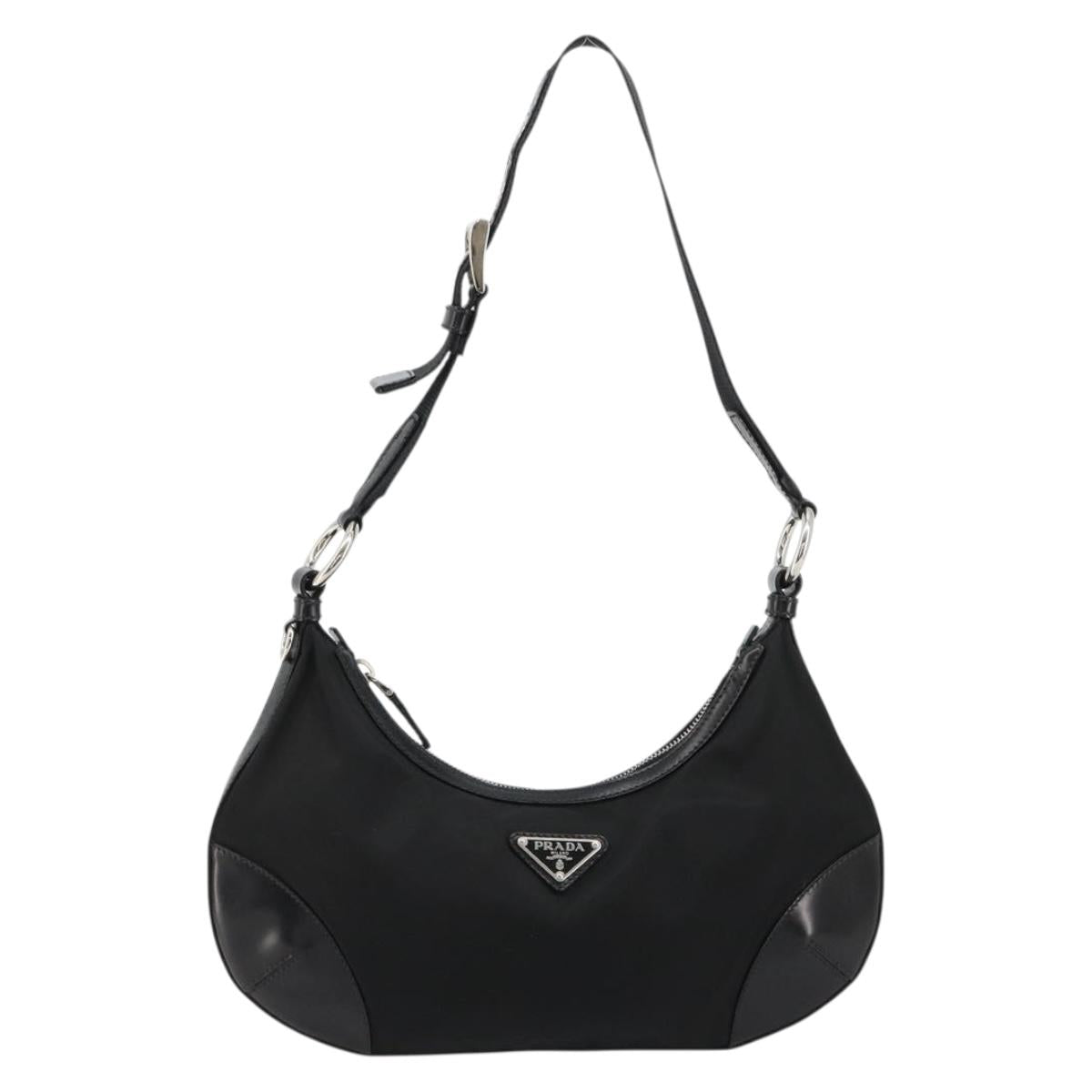 PRADA Shoulder Bag Nylon Black Silver Auth yk20451SAM